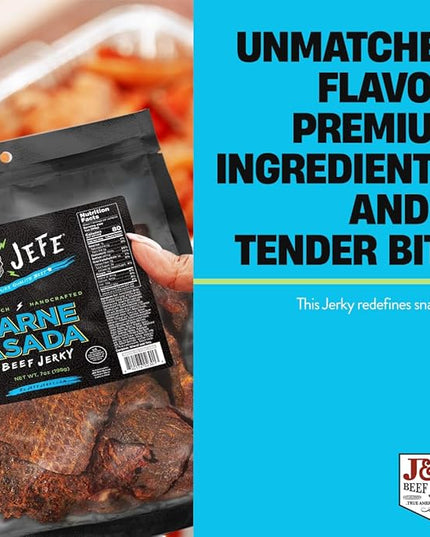 El Jefe Carne Asada 7oz Beef Jerky - Authentic Mexican Style Slab Jerky Handcrafted in Small Batches for a Bold Hispanic Flavor