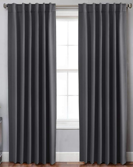 H.VERSAILTEX Blackout Curtains Thermal Insulated Window Treatment Panels Room Darkening Blackout Drapes for Living Room Back Tab/Rod Pocket Bedroom Draperies, 52 x 96 Inch, Charcoal Gray, 2 Panels