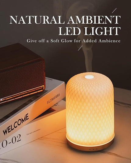 Essential Oil Diffuser,110ML Diffusers for Essential Oils Large Room, Ceramic Diffusers Decorative Ultrasonic Defuzzer, Ideal for Aesthetic Home,Dorm Décor, Yoga,White