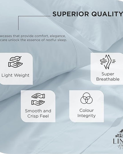 Linen Home 100% Cotton Percale Pillowcases King Size, Blue Duck Egg, 2 Pieces of Pillow Case, Crisp and Cool Strong Bed Linen, 20 inches X 40 inches