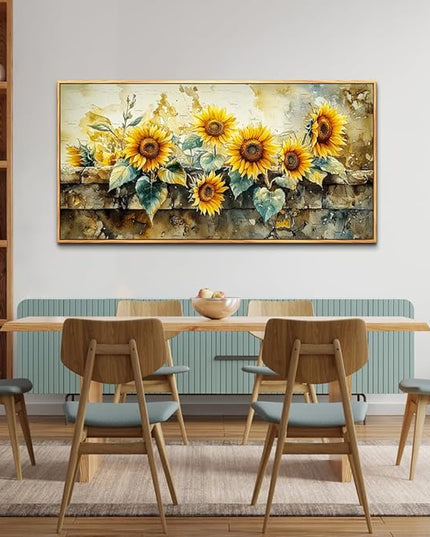 ERQINHUA Large Wall Decor Canvas Painting Wall Art For Living Room Decor Vintage Yellow Sunflower Painting Wood Frame DecorPrint Artwork For Dining Room Bedroom Bathroom Kitchen Home Decor 24x48 In