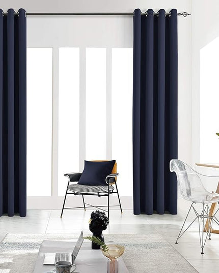 Blackout Curtains for Bedroom Thermal Insulated Light Blocking Room Darkening Curtains Solid Grommet Window Drapes for Living Room, Set of 2 Curtain Panels 52 W x 72 L inch Long Navy