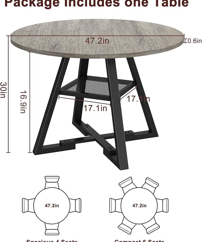 Round Dining Table for 4,Kitchen Dining Room Circle Dinner Pedestal Table,Space Saving Wood Kitchen & Dining Room Furniture (Grey, 47In)