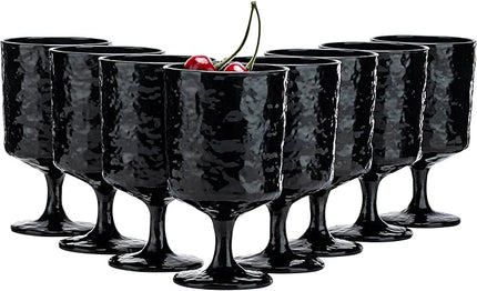 KX-WARE Iceberg Acrylic All-Purpose Wine Glasses, 12-ounce Plastic Stem Wine Glasses, set of 8 Black