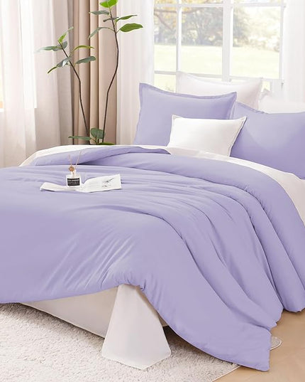 Litanika Lavender Comforter California King Size, 3 Pieces Cal King Lightweight Solid Bedding Comforter Set, All Season Fluffy Bed Set (104x96In Comforter & 2 Pillowcases)