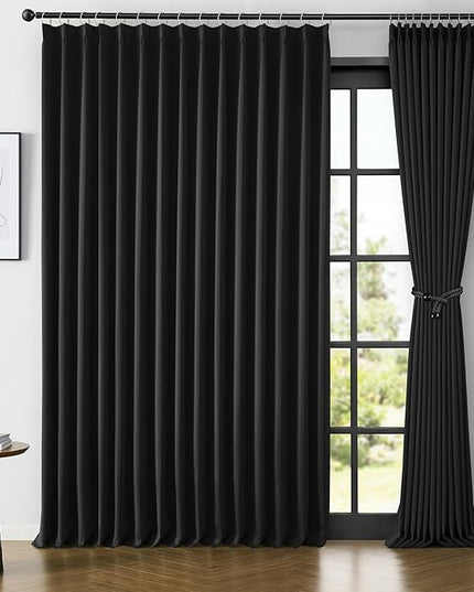 KEQIAOSUOCAI Extra Wide Black Pinch Pleated Curtains 100 x 84, Thermal Insulated Noise Cancelling Living Room Drapes 84 inches Long, Patio Sliding Glass Door Window Curtain 2 Panels