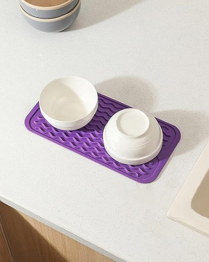 Silicone Dish Drying Mat for Multiple Usage,Easy clean,Eco-friendly,Heat-resistant Silicone Mat for Kitchen Counter or Sink,Refrigerator or Drawer Liner Purple S 12 inches x 6 inches