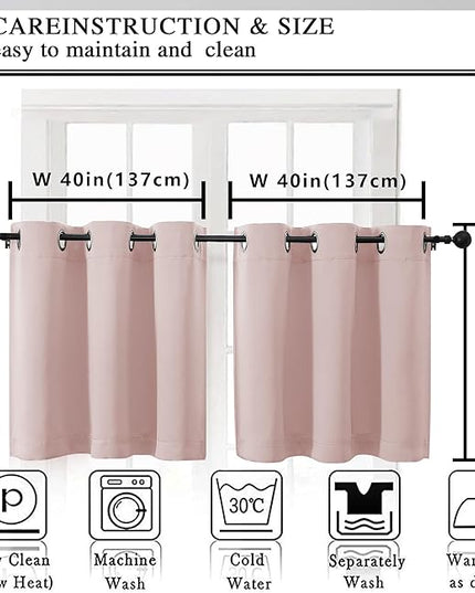 Simplebrand Blush Short Kitchen Curtains 24 Inch Length 2 Panels Set, Small Windows Room Darkening Curtain for Bathroom, Cabinet, Basement, RV Camper, Thermal Insulated Short Drapes, 40 x 24 Inch
