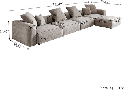JACH 181" Oversized Modular Sectional Sofa, Deep 4-Seats Sectional Couch with Chaise Ottoman, Huge Plus Convertible Sofas, Corduroy Minimalist Couches for Living Room, Office, Apartment, Light Brown
