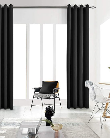 Blackout Curtains for Bedroom Thermal Insulated Light Blocking Room Darkening Curtains Solid Grommet Window Drapes for Living Room, Set of 2 Curtain Panels 52 W x 96 L inch Long Black