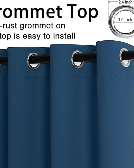 JIUZHEN Classic Blue Blackout Curtains with Tiebacks Thermal Insulated, Light Blocking and Noise Reducing Grommet Curtains for and Living Room, Set of 2 Window Curtain Panels, 42 x 72 Inch Length