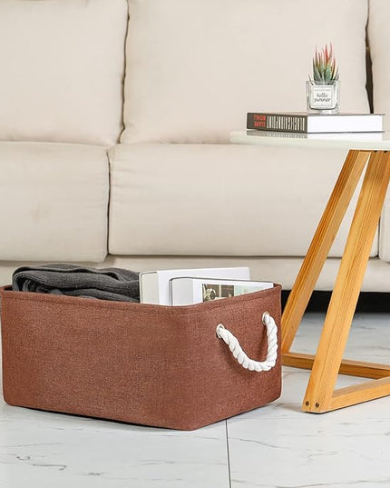 TheWarmHome Decorative Basket Rectangular Fabric Storage Bin Organizer Basket with Handles for Clothes Storage (Brown, Large-1Pack,15L*10.5W*8H)
