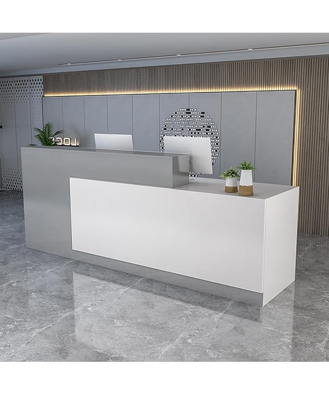 Reception Counter Desk With Lockable Drawers, Modern Retail Front Desk, Home Office Wooden Computer Table for Checkout Office/Beauty Salon/Lobby