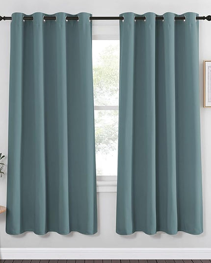 NICETOWN Blackout Curtain for Bedroom 72 inch Length - Grommet Thermal Insulated Blackout Window Treatment Room Darkening for Living Room/Family Home (Greyish Blue, 1 Panel, W52 x L72)