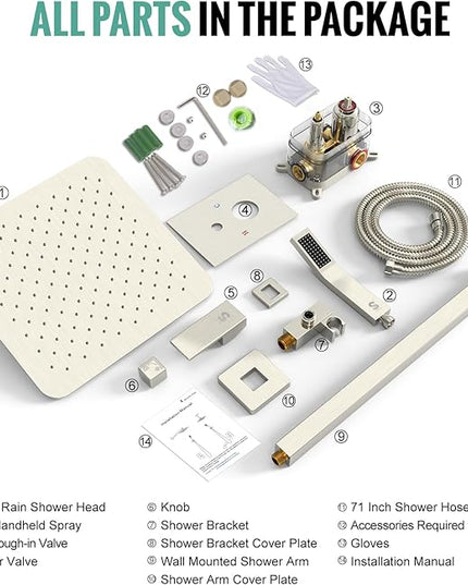SR SUN RISE Shower Faucet - 16 Inch Rain Shower System - All Metal Shower Fixtures - Brushed Nickel