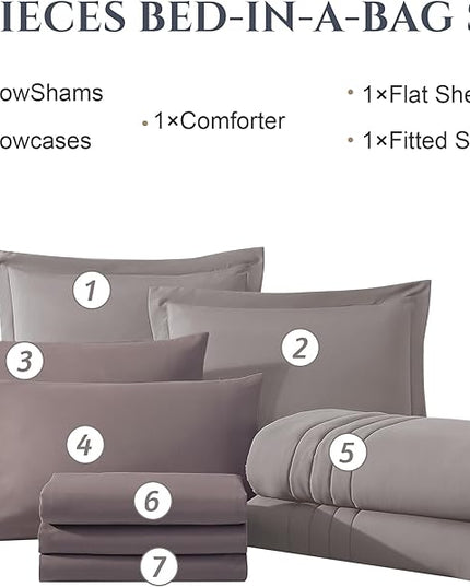 Monbix Full Comforter Set - 7 Pieces Cloud Purple Bed in a Bag Full Size Bedding Sets with Comforters, All Seasons Comforter with Sheets, Pillowcases & Shams