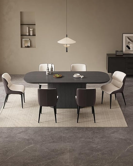 Guyii 86.61" Oval Dining Table Set with 8 Chairs, Modern Kitchen Table Set, Indoor Rectangular Dining Room Table for Kitchen, Living Room, Home, Black