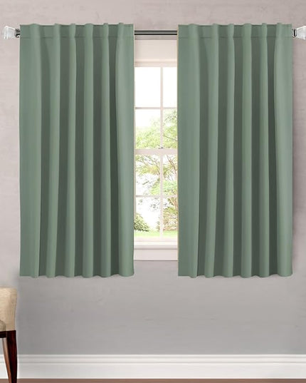 H.VERSAILTEX Blackout Curtains Thermal Insulated Window Treatment Panels Room Darkening Curtains for Bedroom Back Tab/Rod Pocket Small Window Curtains (2 Panels, Green Bay, 52 x 54 Inch)