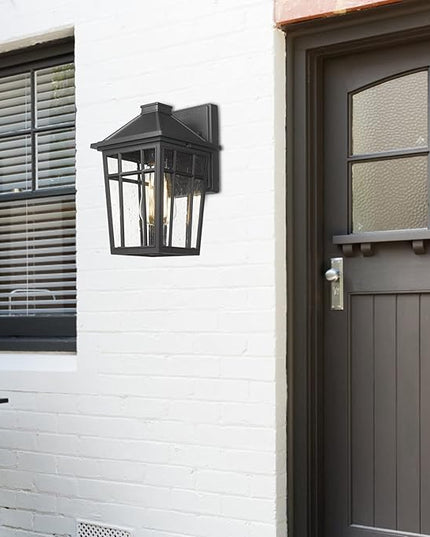 Darkaway Outdoor Sconce Lights Wall Light Fixtures, Front Porch Light Outdoor Wall Anti-Rust Waterproof Aluminum with Glass Exterior Light Fixture for Patio, Yard, Doorway, Garage(1 Pack, Black)
