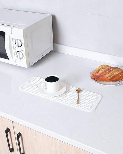 Silicone Dish Drying Mat for Multiple Usage,Easy clean,Eco-friendly,Heat-resistant Silicone Mat for Kitchen Counter,Sink,Bar,Bottle,or Cup White M 17 inches x 6 inches