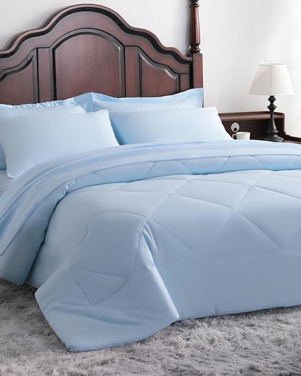 NTBAY King Comforter Set with Sheets, 7 Pieces Soft and Breathable King Bedding Set, Bed in a Bag, Down Alternative Comforter Set Solid Color All Season, King Bedding Set, Aqua