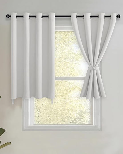 JIUZHEN Short Curtains Kitchen Half Window Blackout Curtains with Tiebacks for Baseroom Shadows, Grommet Curtains for Living Room, Set of 2 Window Curtain Panels, 52 x 30 Inch Length，Greyish White
