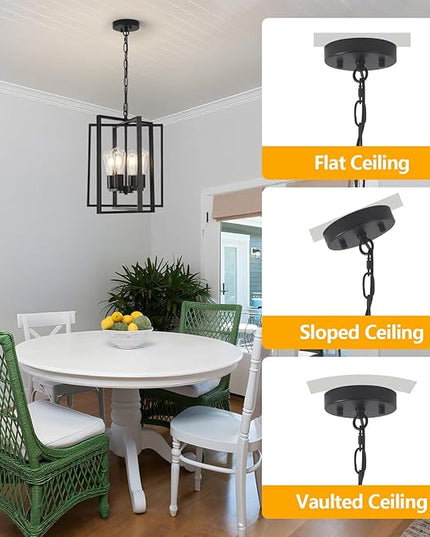4 Light Modern Farmhouse Chandelier for Dining Room, Black Pendant Lights Fixtures for Kitchen Island, Foyer Lighting Fixtures High Ceiling for Entryway Hallway Living Room Bedroom