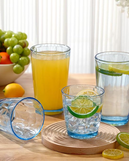 Set of 8 Plastic Drinking Glasses 16 Oz and 10 Oz Reusable Plastic Tumblers Acrylic Tall and Short Unbreakable Water Cups for Indoor Outdoor Home Picnic Party(Blue)