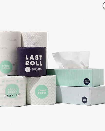 Bamboo Toilet Paper, Paper Towels, and Tissues - Compact Bundle Box for Eco-Friendly Households - 12 rolls bamboo toilet paper, 3 rolls bamboo paper towels, and 2 boxes bamboo facial tissues