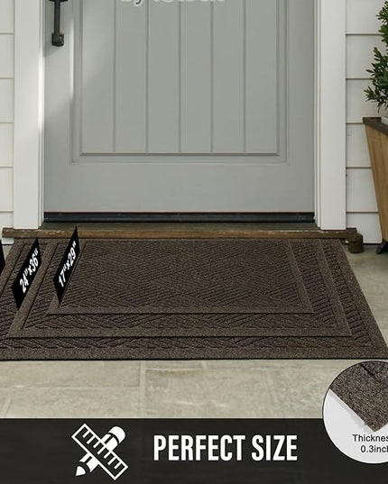 Sturdy Front Door Mat, Absorbent Muddy Dirt Resist Welcome Door Mats Outdoor Indoor, Stain and Fade Resistant, Non-Slip Rubber Backing Low Profile Doormat for Entryway, 47×32, Brown