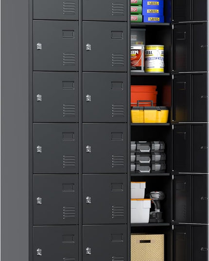 Aobabo 18 Doors Metal Storage Locker for Employees, Lockable Storage Locker with Metal Leg for Employees School Office Gym, Black, Assembly Required