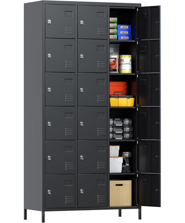 Aobabo 18 Doors Metal Storage Locker for Employees, Lockable Storage Locker with Metal Leg for Employees School Office Gym, Black, Assembly Required