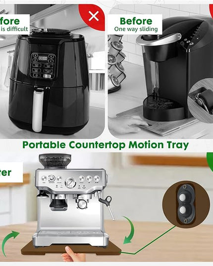 Appliance Slider 360° Rolling Tray for Coffee Maker- Bamboo Coffee Pot Slider Tray for Countertop Rotation Sliding Tray with Wheels, Appliances Mat Easily from Under the Cabinet, Brown (15.7"×13")