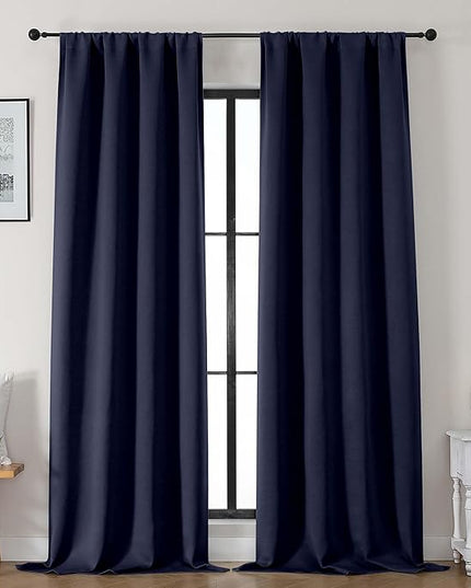Gwine Navy Blue Blackout Curtains for Bedroom 96 Inch Length, Room Darkening Energy Saving Black Out Curtains for Living Room, Window Treatment Drapes with Rod Pocket, Each 40" Wx96 L, 2PCS