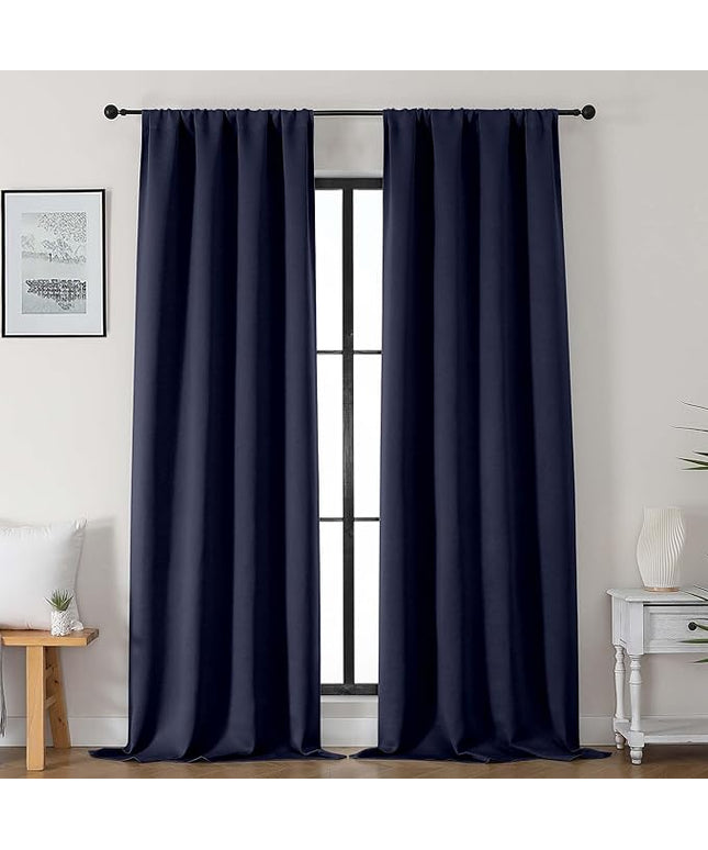 Gwine Navy Blue Blackout Curtains for Bedroom 96 Inch Length, Room Darkening Energy Saving Black Out Curtains for Living Room, Window Treatment Drapes with Rod Pocket, Each 40" Wx96 L, 2PCS