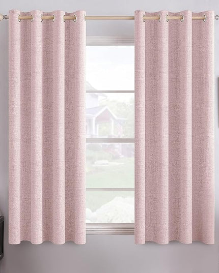 MIULEE Linen Texture Curtains for Bedroom Solid 100% Blackout Thermal Insulated Pink Curtains Grommet Room Darkening Drapes for Living Room Nursery 52x63 Inch (2 Panels)