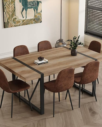 7 Piece Dining Table Set，Dinner Table Set for 6，71'' Kitchen Table and Suede Nap Fabic Chairs Set of 6，6 Chair Dining Table Set for Kitchen Dining Room