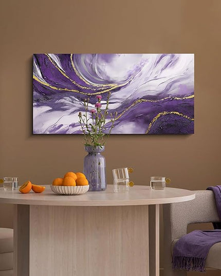 yiijeah Wall Art for Living Room - Canvas Artwork for Living Room - Purple and Gold Abstract Canvas Wall Decor - Modern Frame Wall Decor for Bedroom Office Picture Home Decor