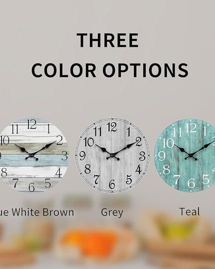 HYLANDA Wall Clock, 12 Inch Wall Clocks Battery Operated Silent Non Ticking, Wooden Clocks Decorative for Kitchen, Bathroom, Bedroom, Living Room Blue