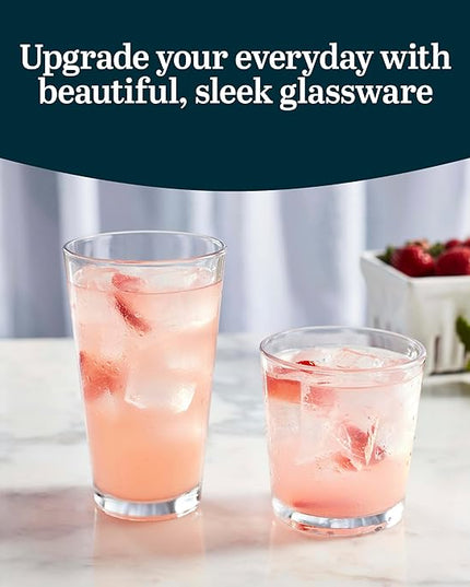 Libbey Flare Tumbler and Rocks Glasses Set, Stylish Lead-Free Drinking Glasses Set of 16, Versatile Dishwasher Safe Kitchen Glassware Set for Parties