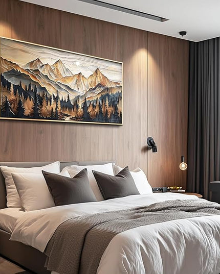 QIYILEXWART Wood Farmed Canvas Wall Art For Living Room Wall Decor For Bedroom Office Wall Decoration Mountain Landscape Painting Abstract Pictures Artwork Room Aesthetic Home Decor 20x40 In