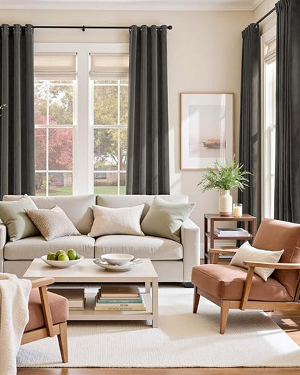 Lazzzy Grey Velvet Curtains Thermal Insulated Curtains 96 Inch Lenth Room Darkening Window Drapes for Bedroom Living Room Super Soft Luxury Window Treatment 2 Panels Grommet
