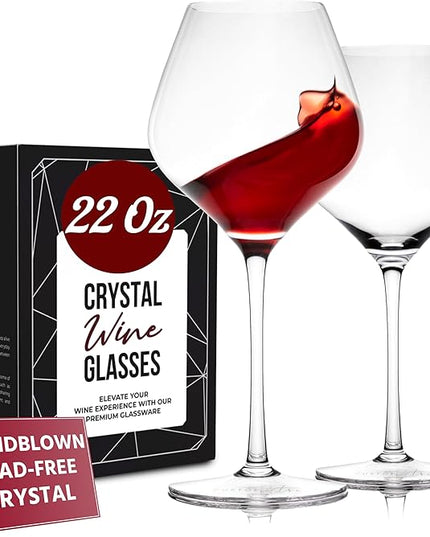 Gusto Nostro Crystal Wine Glasses Set of 2, 22 Oz Long Stem Modern Wine Glasses for White and Red Wine, Dishwasher Safe, Fancy, Elegant, Large and Tall Wine Glass for Wedding Christmas Anniversary