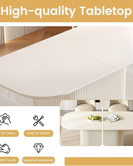 Guyii 70" Oval Dining Table Set with 6 Chairs, Modern Kitchen Table Set, Indoor Rectangular Dining Room Tables for Kitchen, Bar, Living Room, Breakfast Nook, Cream White