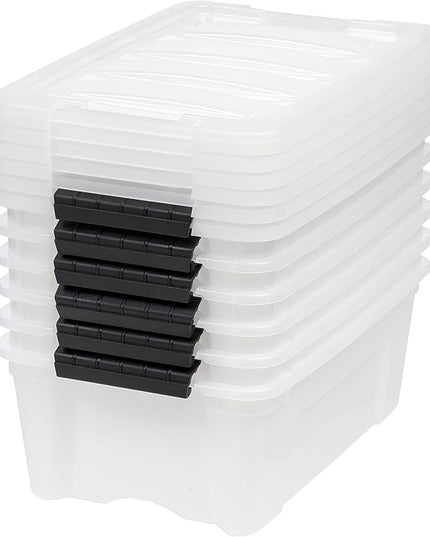 IRIS USA 13 QT Plastic Storage Box with Lid and Latches - 6 Pack - BPA-Free, Discreet Organizing Solution, Durable Nestable Stackable Containers, Secure Pull Handle - Pearl