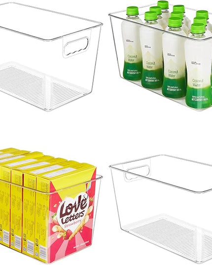 YIHONG Clear Plastic Storage Bins, 4 Pack Pantry Organizer Bins with Handle for Kitchen, Freezer,Cabinet,Closet Organization and Storage(XL)