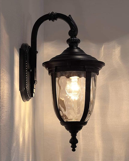 John Timberland Bellagio European Outdoor Wall Light Fixture Black Aluminum Metal 16.5" Clear Hammered Glass Decor for Exterior House Porch Patio Outside Deck Garage Yard Front Door Garden Home