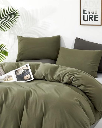 Houseri Army Green Comforter Set Queen Olive Green Bedding Sets Dark Green Comforter Queen Size Teen Boys Solid Green Comforter Queen Men Comfy Soft Dark Color Military Green Dorm Bedding Queen 3 Pcs