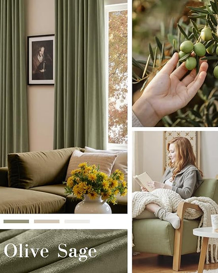 Lazzzy Blackout Velvet Curtains Green Thermal Insulated Curtains 84 Inch Long for Bedroom Living Room Drapes Window Treatments Grommet Set of 2 Panels Olive Sage