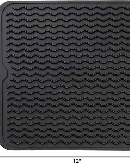Silicone Dish Drying Mat for Multiple Usage,Easy clean,Eco-friendly,Heat-resistant Silicone Mat for Kitchen Counter or Sink,Refrigerator or Drawer liner Black M 12 inches x 12 inches